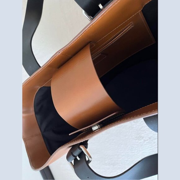 ZARA XXL Leather Bucket Tote Brown with Black Handles - Picture 13 of 16